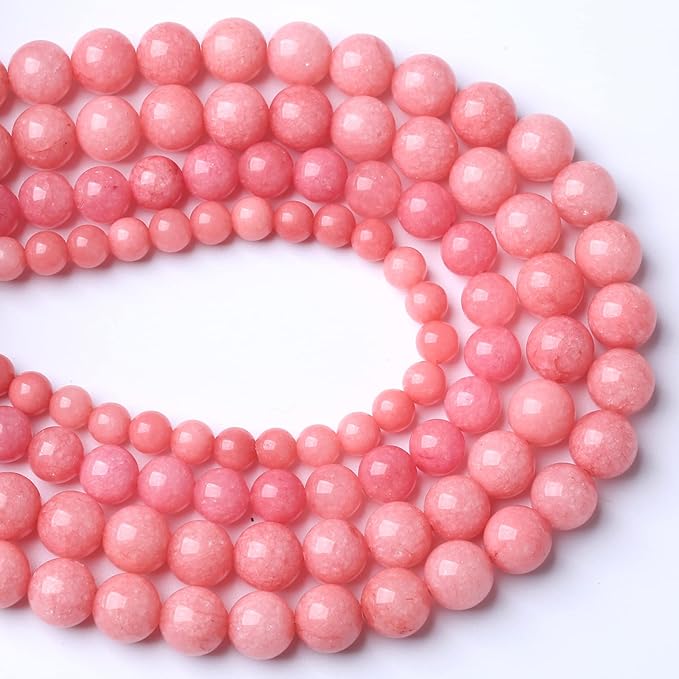 75PCS 10MM Natural Stone Pink Jade Beads Rhodochrosite Chalcedony Beads for Jewelry Making DIY Bracelet 2 Strands