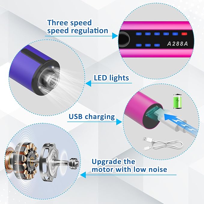 Electric Engraving Pen with Light, Mini DIY Electric Etching Machines with 44 Bits,USB Rechargeable Cordless Rotary Tool,Engraving Pen for Metal, Wood, Glass and Plastic（Gradient Purple）