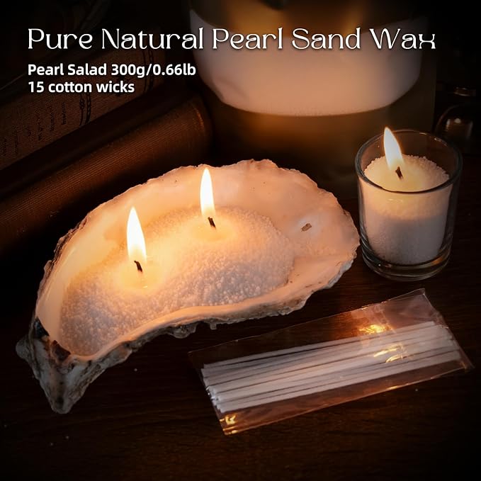 KONNI Pearled Candles Sand and 15 Wicks Making Kit, Soy Wax Beads for Candles, Non-Toxic Refillable DIY White Pearled Candle Sand for Home Decor, Gifts, Weddings, Party (0.66 lb)