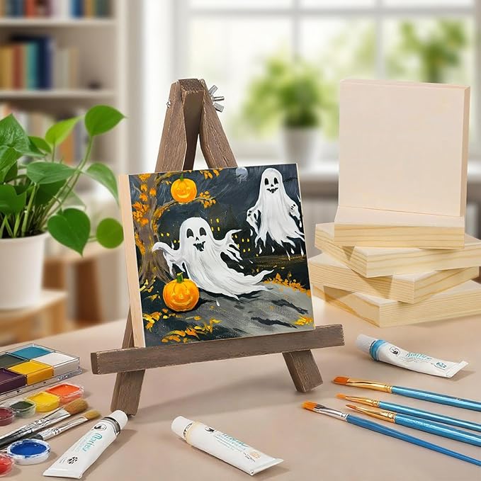8 Pack 6 x 6 inch Wood Panel Boards,Unfinished Wood Frames for DIY Art Projects, Square Canvas for Painting, Pouring, Arts Use with Oils, Fall Halloween Decorations Panel Canvas