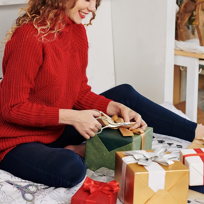 BIHRTC Stork Scissors with Leather Cover Stainless Steel Crane Design Sewing Embroidery Household Scissors for Sewing Crafting Art Work Threading Needlework Knitting