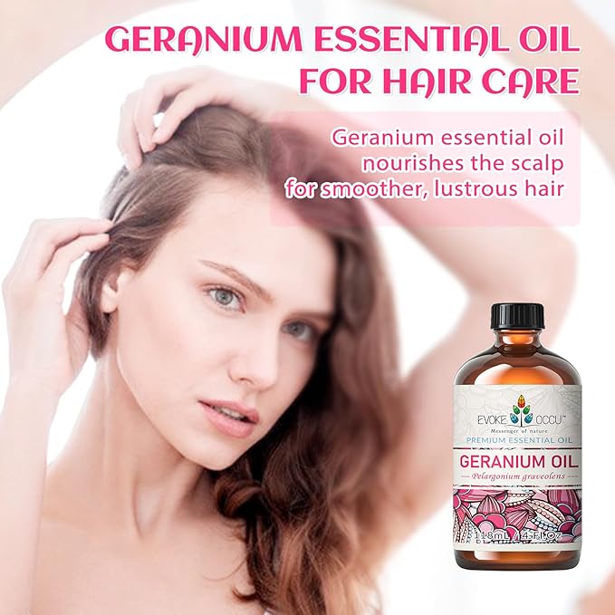 EVOKE OCCU Pure & Natural Geranium Essential Oil for Skin, Hair, Diffuser, Aromatherapy - 4 Fl Oz