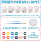 6 Sets Paint Your Own Animal Shaped Succulent Planter Spring Mini Unpainted Flower Pots Cartoon DIY Paintable Kit for Kids Classroom Craft Project Activity Birthday Gift