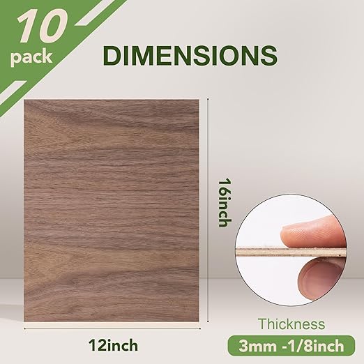 10 Pack Walnut Plywood Sheets, 12 x 16 x 1/8 Inch, 3mm Plywood for Laser Cutting, Thin Unfinished Wood Sheets for Architectural Models, DIY Wood Crafts