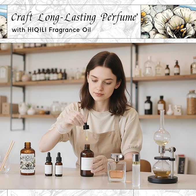 HIQILI Gardenia Fragrance Oil for DIY Candle, Soap & Perfume Making, Add to Essential Oil Diffuser, Body Wash, Long-Lasting - 1 Fl Oz