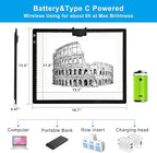 A3 LED Light Pad with Carry Bag, TOHETO Wireless Rechargeable Light Board with Stand and Top Magnetic Clip 3 Colors Stepless Dimmable 6 Levels Brightness Light Box for Diamond Painting Weeding Vinyl