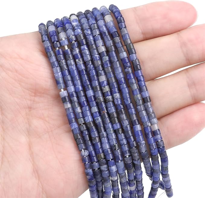 Natural Blue Sodalite Spacer Beads Caps Flat Round Loose Beads for Beading Jewelry Making 3mmx2mm 38cm