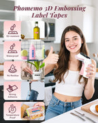 Phomemo Embossing Label Maker Machine, Retro Embossed Label Maker, Old School Embosser Labeler with 6 Rolls 3D Embossing Label Waterproof for Kid DIY Home School and Scrapbook Supplies Office, Pink