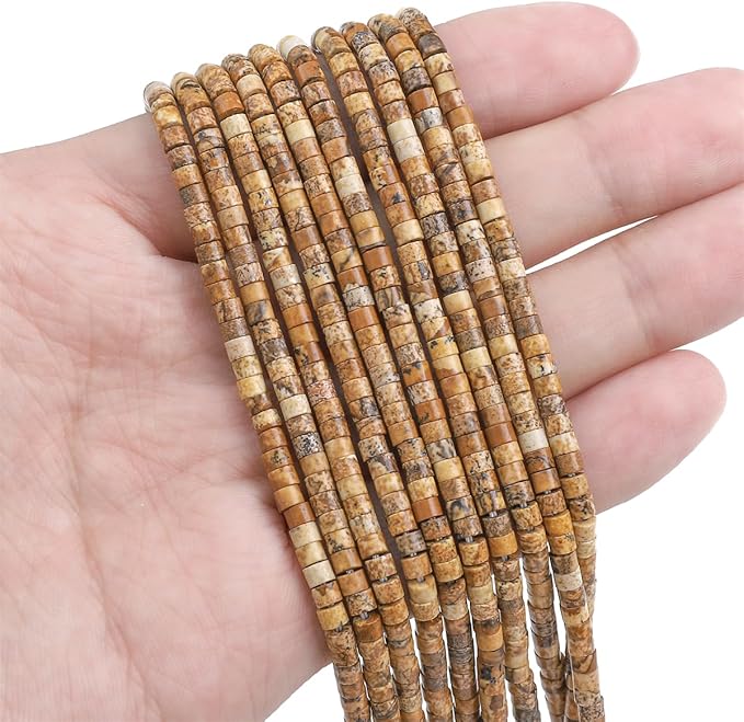 Natural Brown Picture Jasper Spacer Beads Caps Flat Round Loose Beads for Beading Jewelry Making 3mmx2mm 38cm