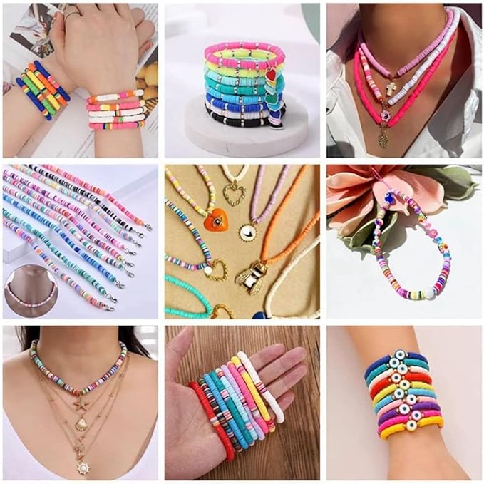 4000 Pcs Pink Clay Beads Bracelet Making Kit, 6mm Polymer Spacer Flat Heishi Beads for Jewelry Necklace Earring Making (Pink)