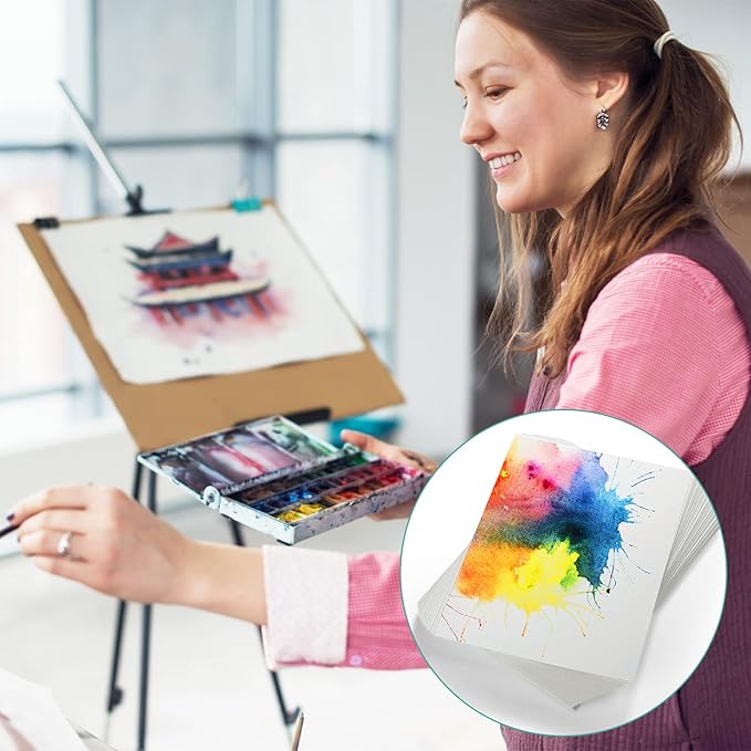 TecUnite 60 Sheets Watercolor Paper Pad Bulk Art White Cold Press Painting Paper for Kids Watercolorist Drawing Student Artist (8 x 12 Inch,Cold Press)