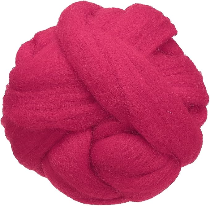 uxcell 3.53oz Wool Roving Yarn, Needle Felting Wool Fiber DIY Craft Needle Wet Felting Supplies for Blending Weaving Handcrafts, Rose Red