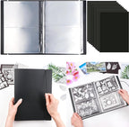 10 Pcs 0.3mm Magnet Sheets and 80 pockets/20 pages Storage Album for Stamp and Cutting Dies Storage Book Organizer Folder for Storage Die Cutting, DIY Scrapbooking Card Making Supplies (Black)