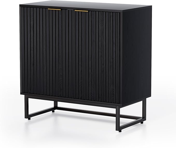 Fluted Storage Cabinet, Sideboard Buffet with Adjustable Shelves, Multifunctional Console Table with Storage Credenza for Living Room, Dining Room, Hallway, Black