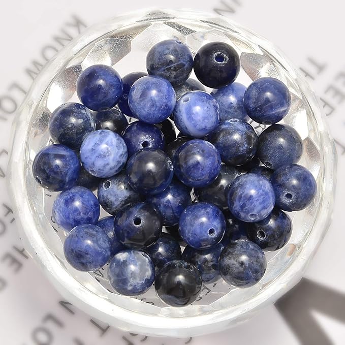 NCB 200pcs 6mm Blue Sodalite Loose Beads for Jewelry Making, Natural Semi Precious Beads Round Smooth Gemstones Spacer Beads Charms for Necklaces Bracelets (Blue Sodalite, 6mm 200Beads)