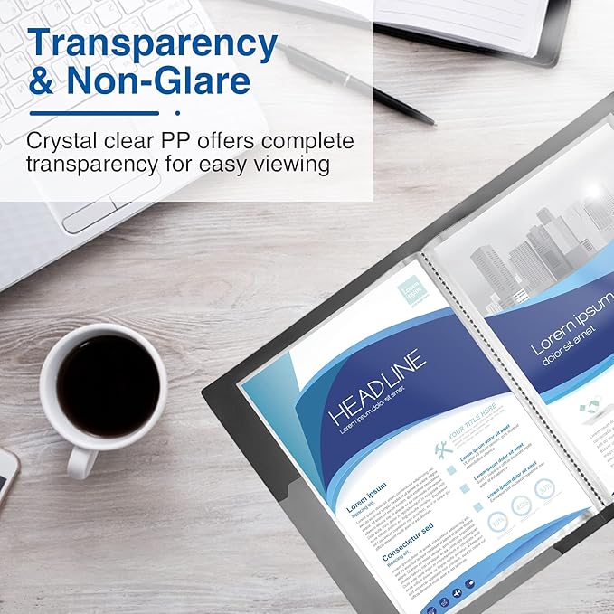 Sooez Art Portfolios 11"x17", Large Portfolio Folder with 30 Pockets & Black Inner Sheets, Display 60 Pages, 11 x 17 Presentation Book