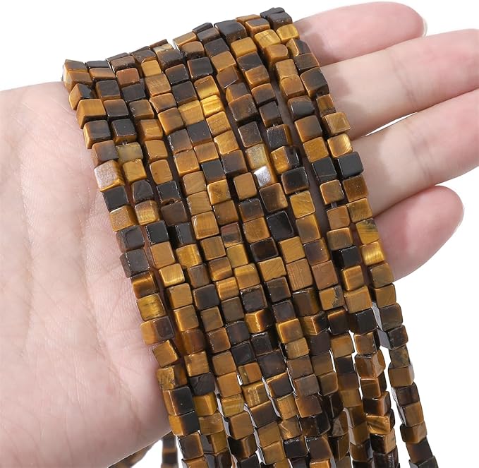 Natural Yellow Tiger Eye Square Stone Beads 4x4mm 85pcs Cube Loose Semi Gemstone Beads for Jewelry Making Design
