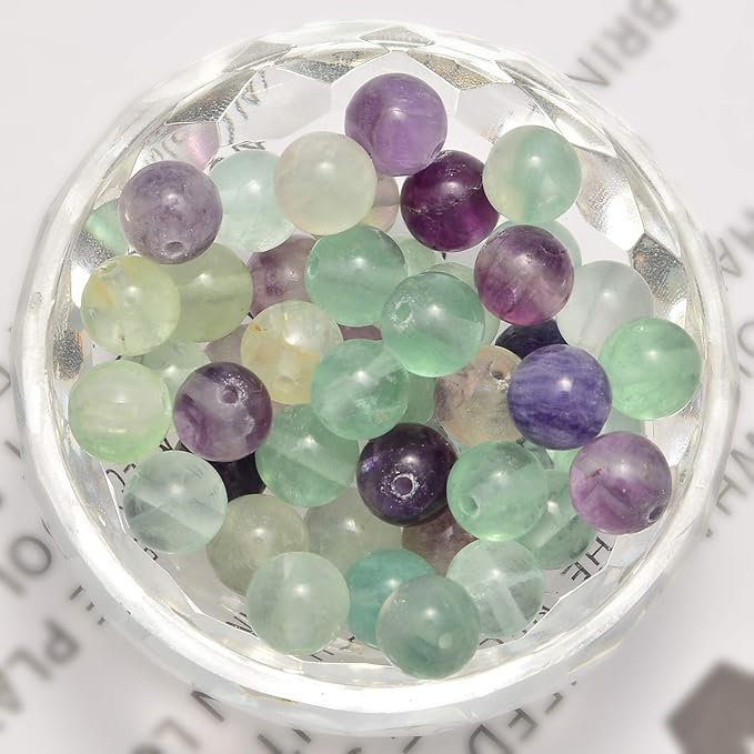 NCB 100pcs Original Natural Stone Beads Gemstone Round Loose Beads 6mm 8mm 10mm (Colorful Fluorite, 10mm 100Beads)
