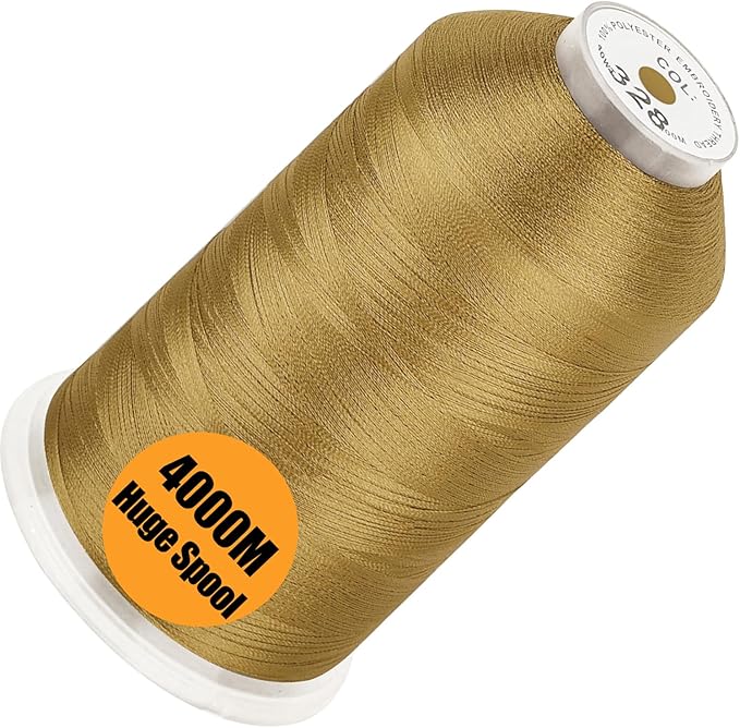 New brothread - Single Huge Spool 4000M Each Polyester Embroidery Machine Thread 40WT for Commercial and Domestic Machines - Brass
