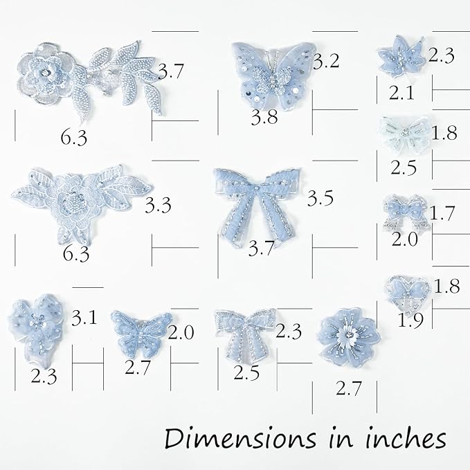 12 Pieces 3D Flower Lace Embroidery Butterflies Appliques Pearl Patches for Repairing and Decorating, Sewing Craft Clothing Jeans Jackets Bags (Light Blue)