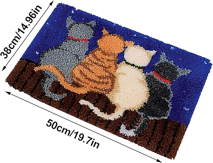 kingsea Latch Hook Kit for Teen, DIY Crochet Yarn Rug with Pattern Printed Latch Hook Rug Kit, Latch Hook Kit for Beginners, Four Cats, 20" x 15"