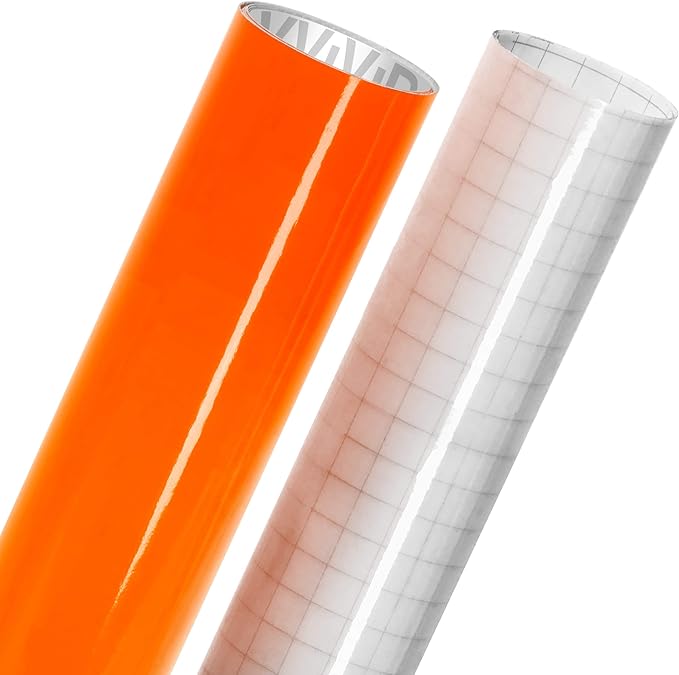 VViViD High Gloss Finish Adhesive Craft 12" x 48" Vinyl Roll Bundle with 12" x 12" Oracal Transfer Paper (2 Items)(Fluorescent Orange)