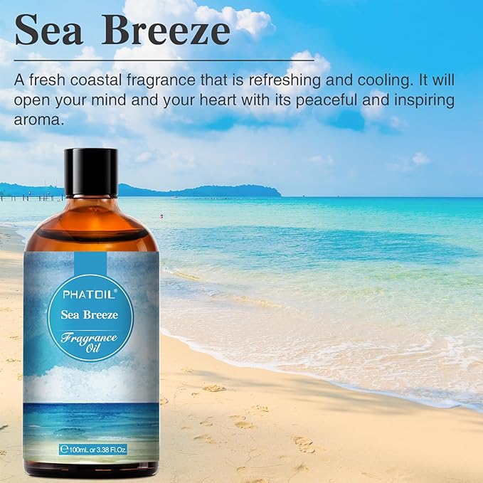 PHATOIL Sea Breeze Fragrance Oils for Aromatherapy, 3.38FL.OZ Diffuser Oils for Home, Perfect for Aromatherapy, Humidifiers, Yoga, DIY Candle and Soap Making - 100ml