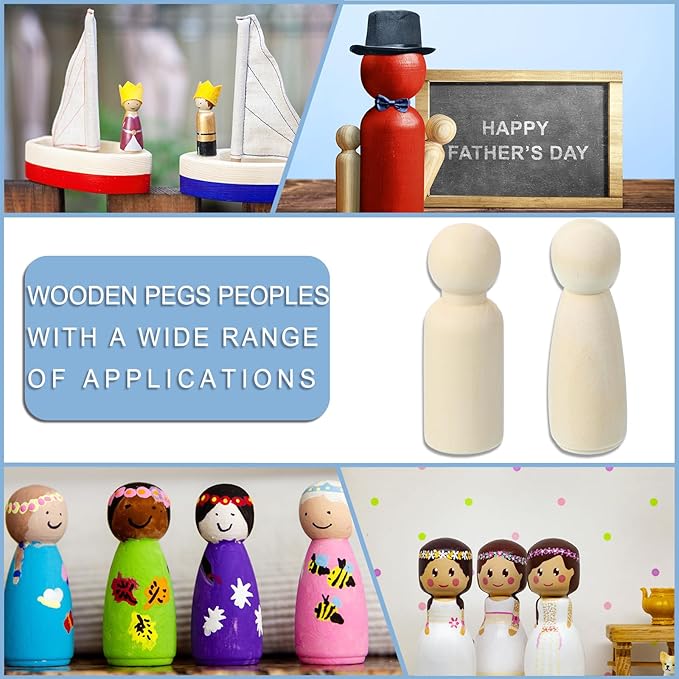 PATIKIL 2.95" Height Wooden Pegs Dolls, 52Pcs Wood Pegs People Dolls Unfinished Bodies Natural Wood Figures for Painting DIY Crafts Arts Graffiti