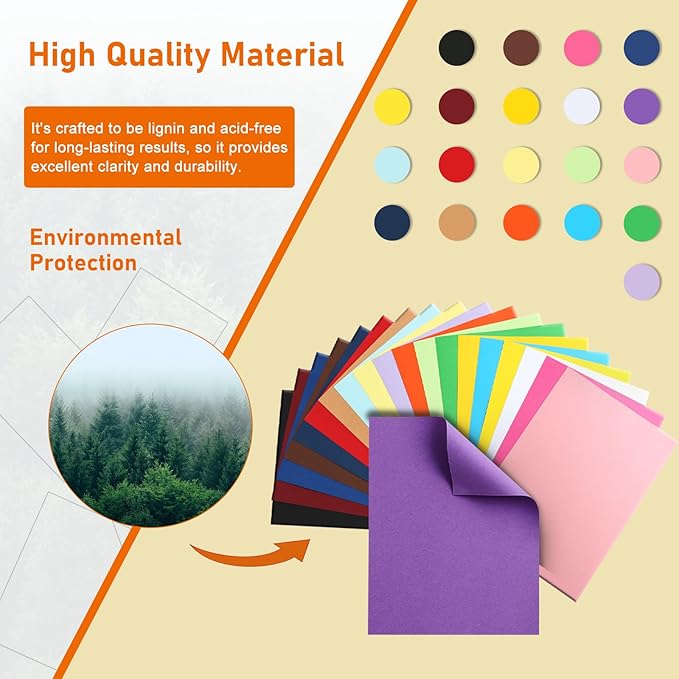 100 Sheets Colored Cardstock 8.5 x 11 Craft Paper, 20 Assorted Colors 75lb Heavyweight Invitation Paper Card Stock for DIY Cards Making, Wedding, School Scrapbooking, Memus, Party Decorations