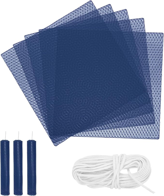 MECCANIXITY Beeswax Candle Making Kit,8x8 Inch 5pcs Blue Beeswax Candle Sheets with 1pcs Cotton Wick for DIY Craft Gift Making