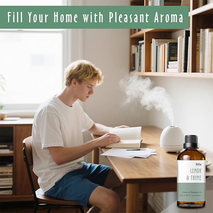 Lemon & Thyme Fragrance Oil, MitFlor Strong Hotel Scent Diffuser Oils 100ml, Large Size Premium Grade Fragrance Oil for Soap & Candle Making, Citrusy & Herbal Scent for Home, Gift for Women & Men