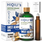 HIQILI Sweet Almond Oil, Skin, Hair Care, 100% Pure Organic Carrier Oil, Hexane Free, Unscented - 3.38 Fl Oz