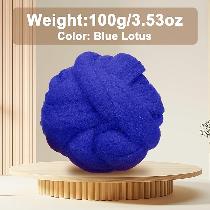 uxcell 3.53oz Wool Roving Yarn, Needle Felting Wool Fiber DIY Craft Needle Wet Felting Supplies for Blending Weaving Handcrafts, Blue Lotus