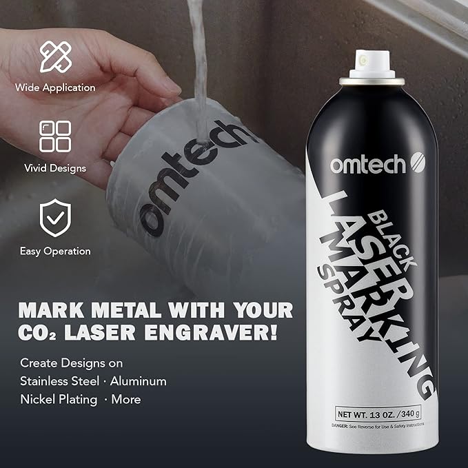 OMTech Laser Marking Spray, Metal Laser Marking Fluid for CO2 Laser Engravers, 4×13oz Aerosol Spray for Black Laser Engraving Metal, Laser Ink for Aluminum Stainless Steel Brass(4 Pack)