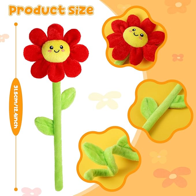 10 Pcs Plush Smile Flower Stuffed Bendable Stems Plush Bouquet Toy Soft Flower 12.6 Inch for Christmas 2025 Mother's Day Girl Girlfriend Wife(Lovely Style)