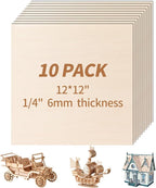 10 Pack-12x12'' Basswood Sheets 1/4 for Crafts Inch 6mm Unfinished Basswood Sheets.Plywood Sheets Used for DIY Projects, Laser Engraving, Wood Burning, Staining, Model Making & More