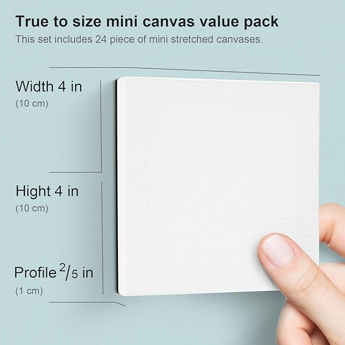 AUREUO Mini Magnetic Stretched Canvas 4x4 Inch / 24 Pack - Small Square Wrapped Halloween Canvas Board with Magnet Back, Art Gift Set Tiny Framed Bulk Pack Canvases for Acrylic Painting & Craft