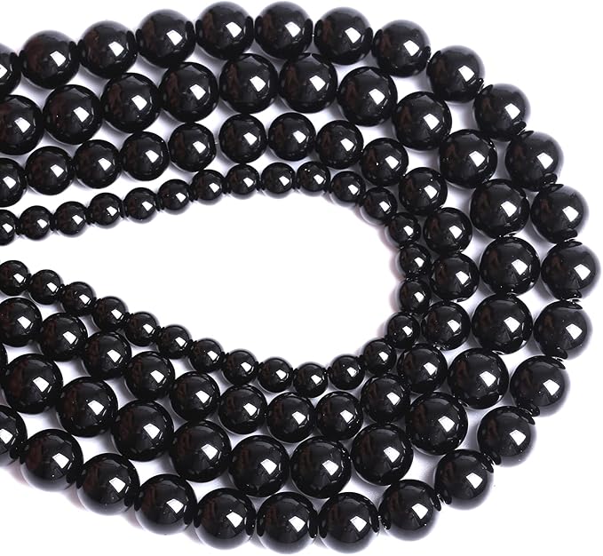 4mm 93pcs Natural Black Agates Onyx Stone Beads Smooth Round Loose Spacer Beads for Jewelry Making DIY Bracelets 15" (Black Agate, 4mm)