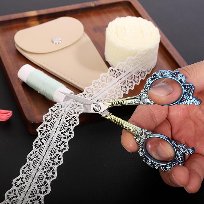 Sewing Sharp Embroidery Threading Scissors with Cover for Craft Art work Needlework Yarn Fabric Precision Detail Paper Cutting Tools, 4.5in Blue Shears