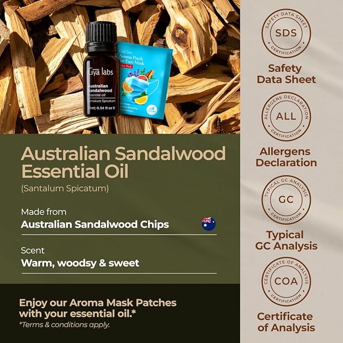 Gya Labs Australian Sandalwood Essential Oil - 0.34 Fl Oz - for Hair, Skin, Diffuser, Aromatherapy & DIY Candle Making Scent