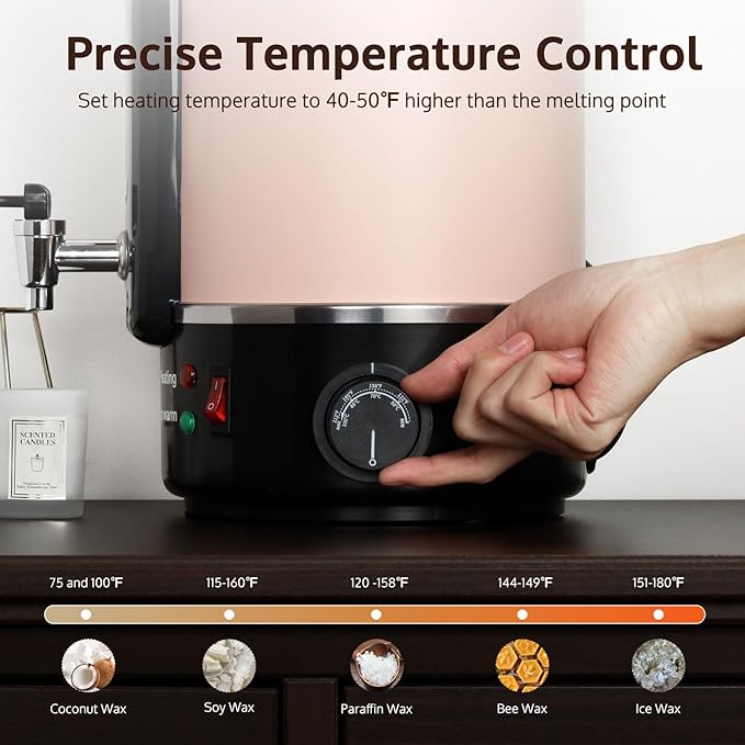 OFFNOVA Wax Melter for Candle Making, 6L Large Wax Melting Pot with Heating Core Spout & Digital Display, Ideal for Business or Craft (Pink)