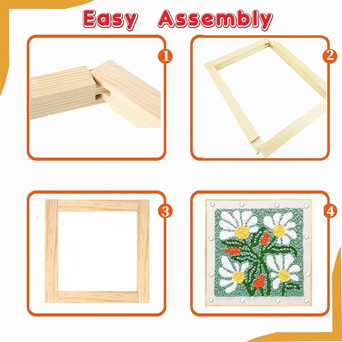 Gylreus 16 Pcs 4 Sets Stretcher Bars for Needlework Wooden Canvas Stretcher Bars 10 Different Size Combinations Embroidery Stretcher Bars for Cross Stitch Frame Set with Thumbtack and Remover Tool