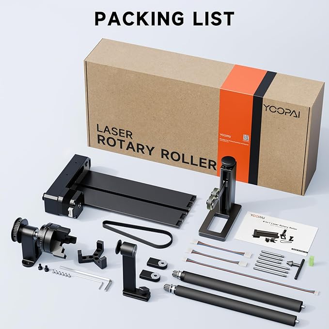 YOOPAI D1 4-in-1 Laser Rotary Roller, Suitable for Most Frame-Type Laser Engraving Machines, with 2 Types of Claws and Pins, Used to Engrave Cylindrical, Spherical, Ring-Shaped Objects