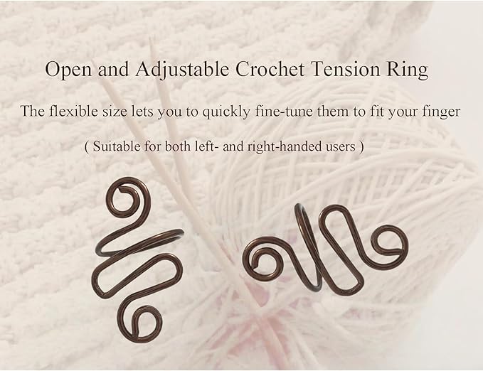 2Pcs Crochet Rings for Finger, Adjustable Open Yarn Guide Crochet Tension Ring for Crocheting Knitting Accessories Supplies Metal Yarn Tension Loop Ring for Finger (Brown), SATONBEYI