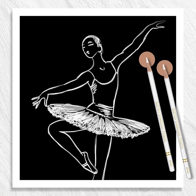 100 Pcs Charcoal Pencils Drawing Set, Charcoal Pencils bulk for Drawing Sketching Shading Blending Portrait Beginners and Artists(White,White Style)