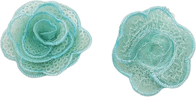 5 PC Rose Flower Sequins Lace Embroidery Patch Applique Trim Wedding Dress DIY Sewing Craft Clothes Applique, 1.6 Inch, Light Blue
