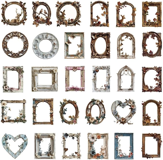 Vintage Photo Frame Scrapbook Cardstock Paper for Junk Journal Collage Card Making Embellishment Retro Art DIY Crafts Decoration (AXMK-S6)