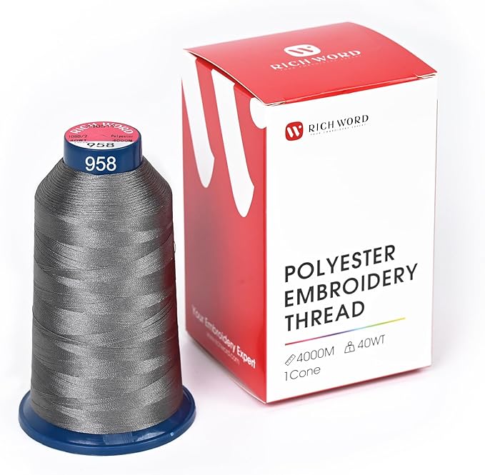 Richword Selected Grey Embroidery Thread 4000M(4374Y) 40WT Polyester Thread 100 Colors Selected for Commercial Multi Needles and Single Needle Embroidery Machine 0958