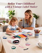 Phomemo Embossing Label Maker Machine, Retro Embossed Label Maker, Old School Embosser Labeler with 6 Rolls 3D Embossing Label Waterproof for Kid DIY Home School and Scrapbook Supplies Office, Pink