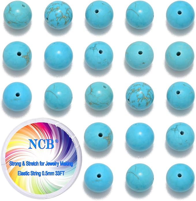 NCB 200pcs 4mm Loose Beads for Jewelry Making, Natural Semi Precious Beads Round Smooth Gemstones Spacer Beads Charms for Necklaces Bracelets (Stabilized Blue Turquoise, 4mm 200Beads)